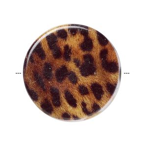 Bead, acrylic, black/brown/white, 32mm double-sided flat round with leopard pattern. Sold per pkg of 6.