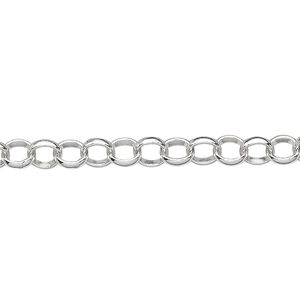 Chain 1pkg1 sterling silver rolo, 5mm, 5 foot unfinished
