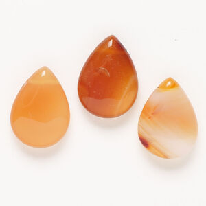 Red agate 1pkg3, top-drilled puffed teardrop bead, 24x17mm-25x18mm