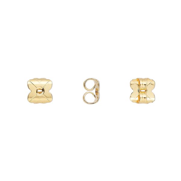 Earnut 1pkg100 gold-plated, 6x6mm clover, brass 50 pair image number 0