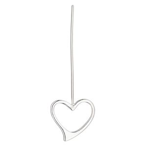 Head pin 1pkg1 sterling silver, 2 inches with 22x20mm open heart, 18 gauge.