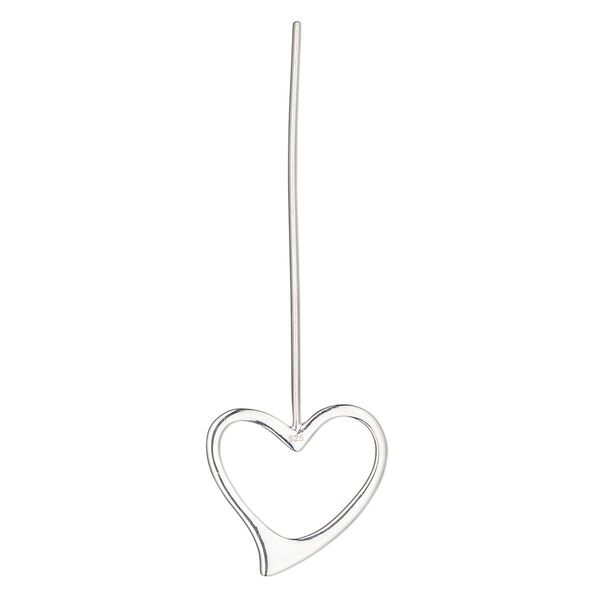 Head pin 1pkg1 sterling silver, 2 inches with 22x20mm open heart, 18 gauge. image number 0