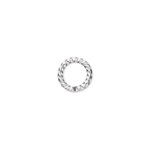 Jump ring, silver-plated brass, 10mm twisted round, 6.8mm inside diameter, 14 gauge. Sold per pkg of 100.