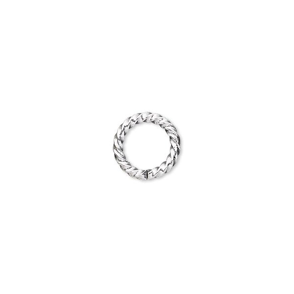 Jump ring, silver-plated brass, 10mm twisted round, 6.8mm inside diameter, 14 gauge. Sold per pkg of 100. image number 0