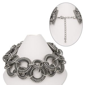 Bracelet, antique silver-finished brass / steel / "pewter" (zinc-based alloy), 39mm wide with circles, 6-1/2 inches with 2-1/2 inch extender chain and lobster claw clasp. Sold individually.