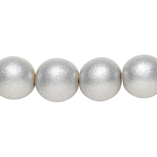 Bead, painted Taiwanese cheesewood (coated), metallic silver, 11-12mm round. Sold per pkg of (2) 15-1/2" to 16" strands. image number 0