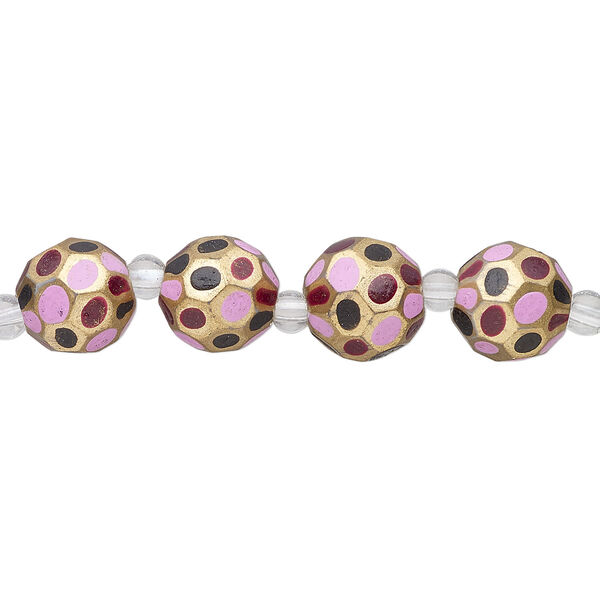 Bead, glass 1pkg4, multicolored, 12mm hand-painted faceted round. image number 1