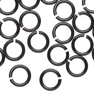 Jump ring, anodized aluminum, black, 10mm round, 6.8mm inside diameter, 14 gauge. Sold per pkg of 100.