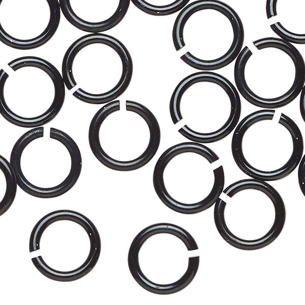 Jump ring, anodized aluminum, black, 10mm round, 6.8mm inside diameter, 14 gauge. Sold per pkg of 100. image number 0