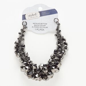 Necklace component, gunmetal-coated plastic and gunmetal-finished steel, 5x5mm-13x13mm graduated faceted cube, 10-1/2 inches. Sold individually.