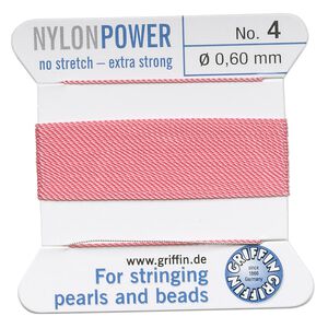 Thread, Griffin, nylon, dark pink, size #4. Sold per 2-meter card (approximately 78 inches).