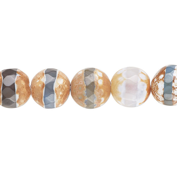 Blue brown agate 1pkg1, faceted round bead B grade, 8 inch 9.5-10mm image number 0