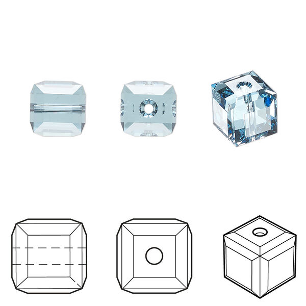 Bead 6pk aquamarine, Crystal Passions® 8mm cube 5601 image number 0