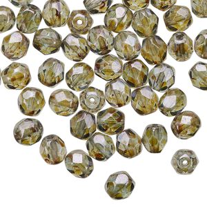 Bead, Czech fire-polished glass, clear and smoke, 14mm faceted round. Sold per 15-1/2" to 16" strand.