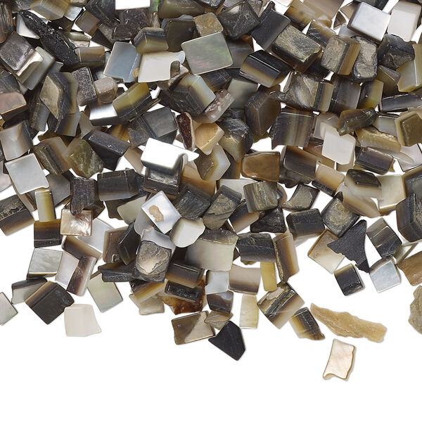 Inlay chip, black lip shell (natural), mini undrilled chip, Mohs hardness 3-1/2. Sold per 1-ounce pkg. image number 0