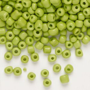 Seed bead, glass, pkg/100g, #6 round, opaque green apple.