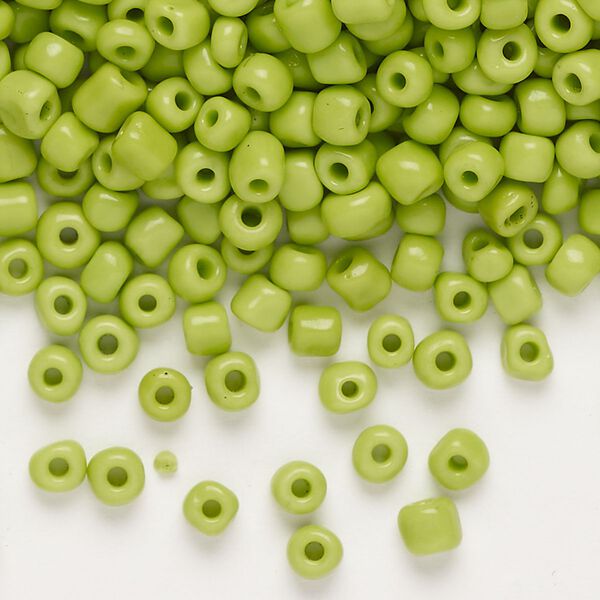 Seed bead, glass, pkg/100g, #6 round, opaque green apple. image number 0