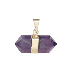 Amethyst / brass 1pkg1, gold-plated hand-cut faceted double point pendant natural 23x10mm-27x12mm