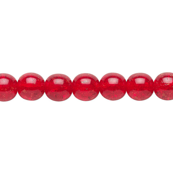 Bead, Czech crackle glass druk, ruby red, 8mm round. Sold per 15-1/2" to 16" strand, approximately 50 beads. image number 0