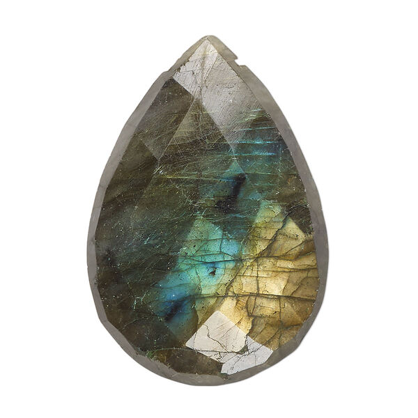 Labradorite 1pkg1, hand-cut top-drilled faceted puffed teardrop bead natural B- grade, 36x26mm-43x30mm image number 0