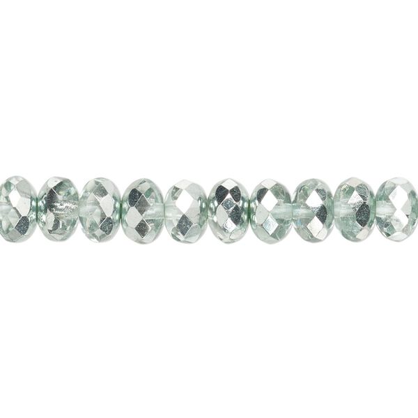Bead, Czech fire-polished glass, icy teal, 7x5mm faceted rondelle. Sold per 15-1/2" to 16" strand. image number 0