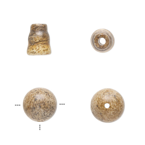 Bead, picture jasper (natural), 9x7mm cone and 10mm T-drilled round, B grade, Mohs hardness 6-1/2 to 7. Sold per pkg of (2) 2-piece sets. image number 0