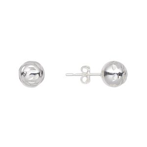 Earstud, sterling silver, 8mm diamond-cut ball with post. Sold per pair.