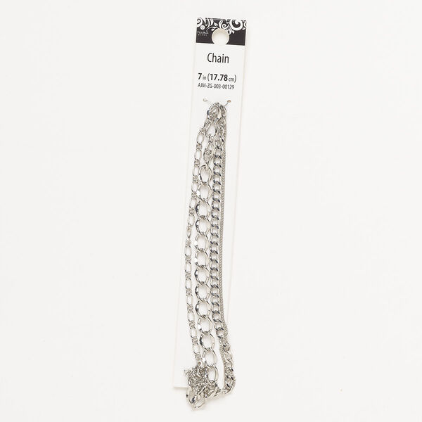 Chain assortment, silver-finished steel, assorted styles, 7 inches. Sold per pkg of 4. image number 0