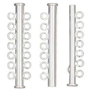 Clasp slide lock 1pkg1 sterling silver, 43x5.5mm tube, 7-strand