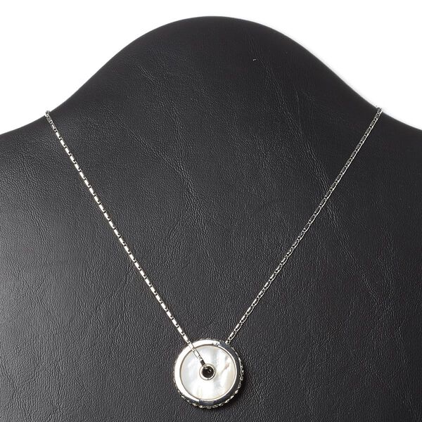 Necklace, Everyday Jewelry, crystals / mother-of-pearl shell (natural) / imitation rhodium-finished "pewter" (zinc-based alloy), crystal clear, 27mm round donut, 16 inches with 3-inch extender chain and lobster claw clasp. Sold individually. image number 0