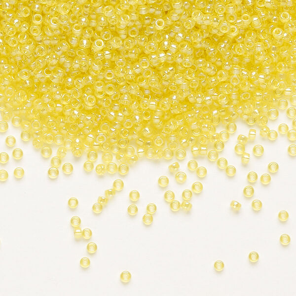 Seed bead, Miyuki, glass, pkg/250g, #15 rocaille, translucent rainbow yellow (RR-252). image number 0