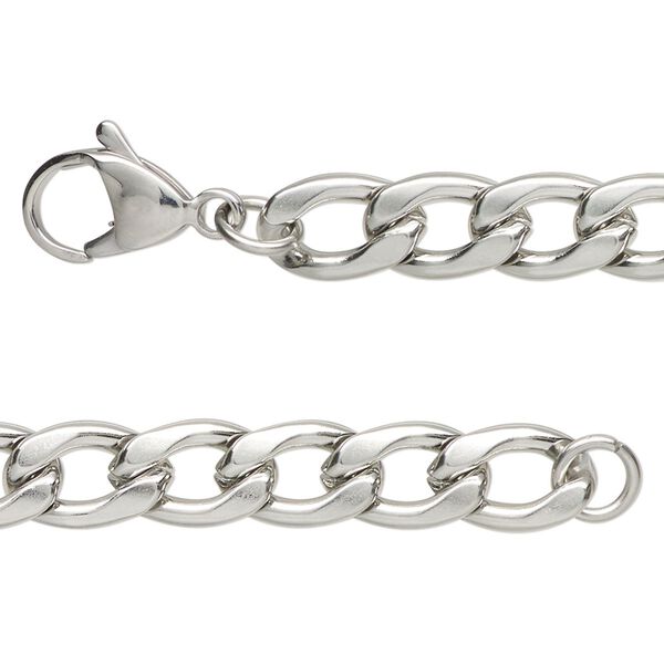 Chain, stainless steel, 7.2mm flat curb, 16 inches with lobster claw clasp. Sold individually. image number 0