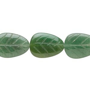 Green aventurine 1pkg1, hand-cut carved leaf bead natural 15.5-16 inch 18x13mm-20x15mm
