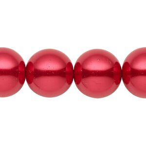 Bead, crystal pearl, red, 15-16mm round. Sold per 15-1/2" to 16" strand, approximately 25 beads.