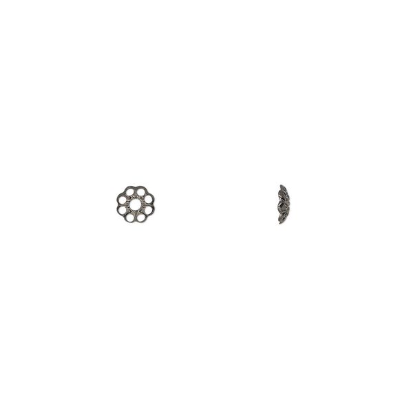 Bead cap, gunmetal-plated brass, stamped, 4x1mm fancy round with cutout pattern, fits 4-6mm bead. Sold per pkg of 100. image number 0