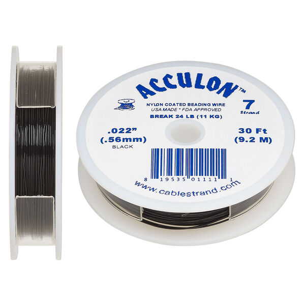 Beading wire, Acculon®, nylon-coated stainless steel, black, 7 strand, 0.022-inch diameter. Sold per 30-foot spool. image number 0