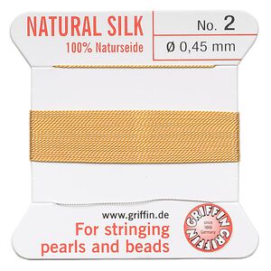 Thread, Griffin, silk, amber yellow, size #2. Sold per 2-meter card (approximately 78 inches).