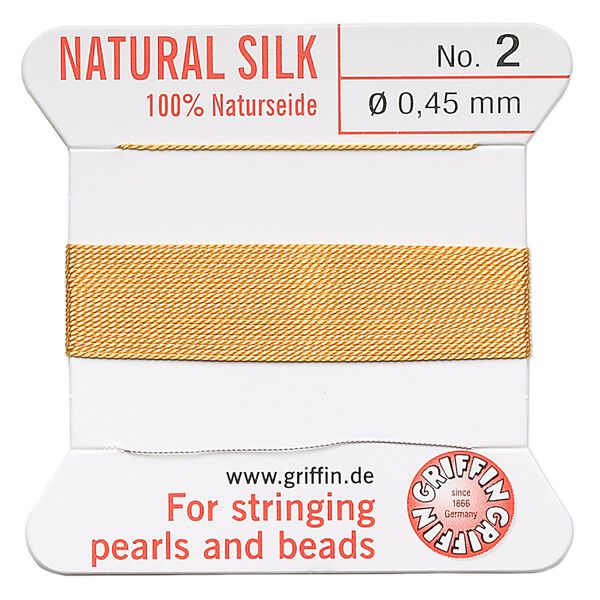 Thread, Griffin, silk, amber yellow, size #2. Sold per 2-meter card (approximately 78 inches). image number 0