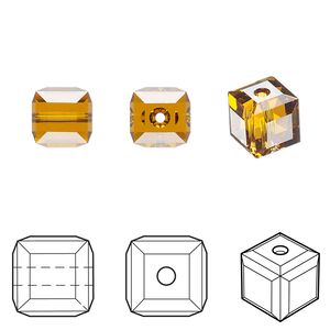 Bead 6pk topaz, Crystal Passions® 8mm cube 5601