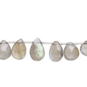 Labradorite 1pkg1, hand-cut top-drilled faceted puffed teardrop bead natural 4 inch graduated 7x5mm-11x7mm