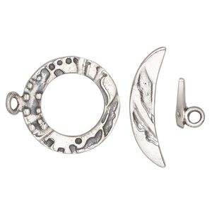 Clasp toggle 1pkg1 sterling silver, 20mm fancy round, antiqued 1-strand