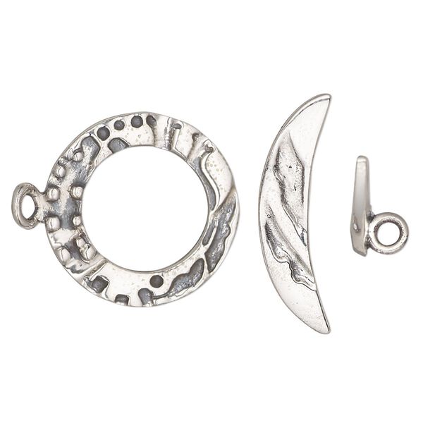 Clasp toggle 1pkg1 sterling silver, 20mm fancy round, antiqued 1-strand image number 0
