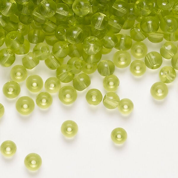 Bead 1pkg1, glass, translucent peridot green, 4mm round, 4 ounces image number 0