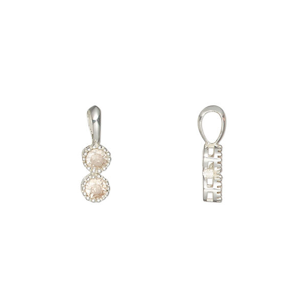 Pendant, sterling silver and cubic zirconia, yellow, 8.5x4mm double round. image number 0