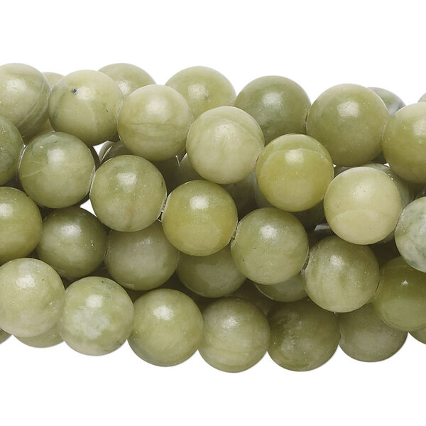 Bead, green serpentine (natural), 8mm round, C grade, Mohs hardness 2-1/2 to 6. Sold per pkg of (10) 15-1/2" to 16" strands. image number 0