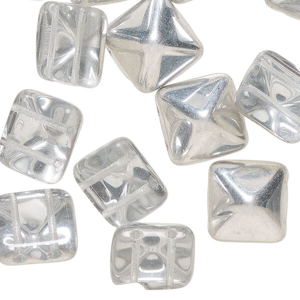 Preciosa Czech pressed glass 1pkg12, pyramid spacer bead silver / clear 11x11mm image number 0