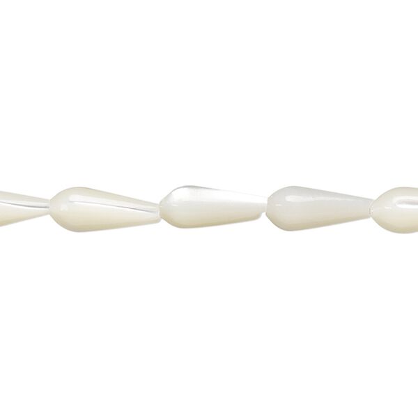 Bead, mother-of-pearl shell (bleached), white, 12x5mm teardrop, Mohs hardness 3-1/2. Sold per 15-1/2" to 16" strand. image number 0