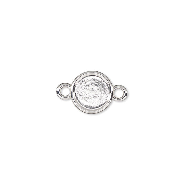 Link, Almost Instant Jewelry®, silver-plated "pewter" (zinc-based alloy), 10.5mm flat round with SS40 rose setting. Sold per pkg of 2. image number 0