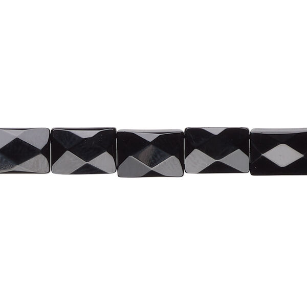Bead, black onyx (dyed), 9x6mm faceted rectangle, B grade, Mohs hardness 6-1/2 to 7. Sold per 15-1/2" to 16" strand. image number 0