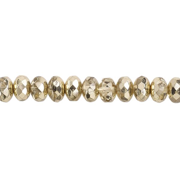 Bead, Czech fire-polished glass, metallic pale gold, 7x5mm faceted rondelle. Sold per pkg of 600 (1/2 mass). image number 0